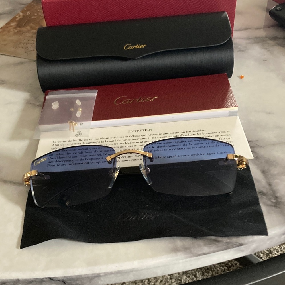Cartier Rimless Sunglasses with Gold and Blue Tint